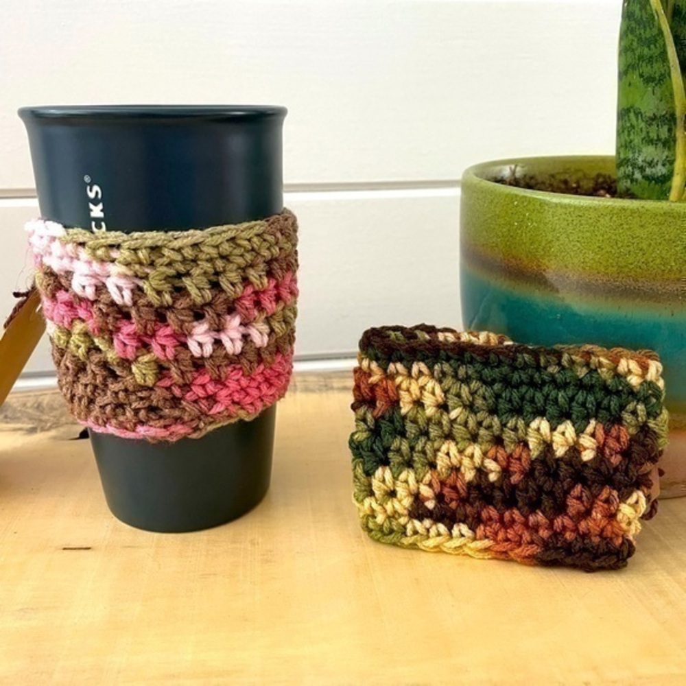$15 SALE Handmade Crochet Camo Can Cup Huggies 2pc Set Reusable Camouflage